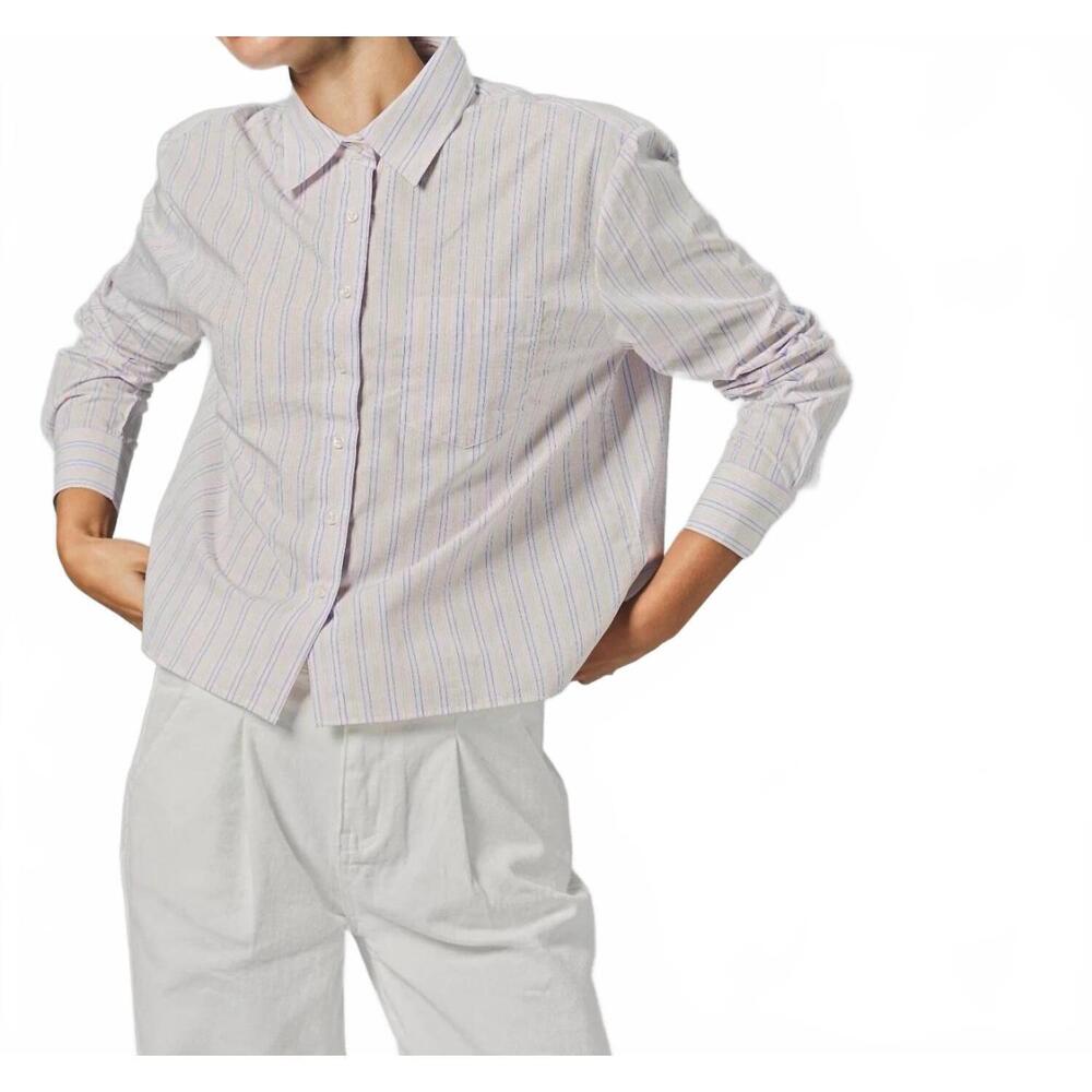 NEW THE SHIRT long sleeve boxy crop shirt in lavender/yellow